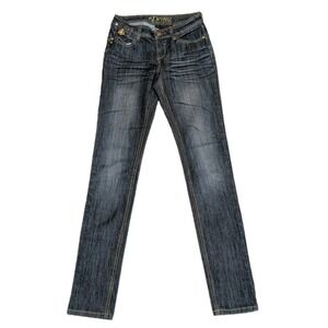 Dereon Size 3/4 Skinny Bling Flap Y2K Jeans Dark Wash Distressed